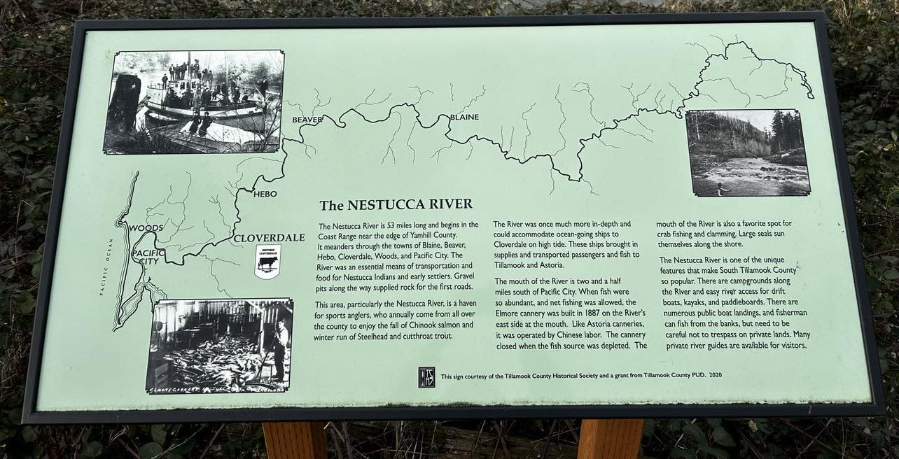 Nestucca River sign post Cloverdale Oregon