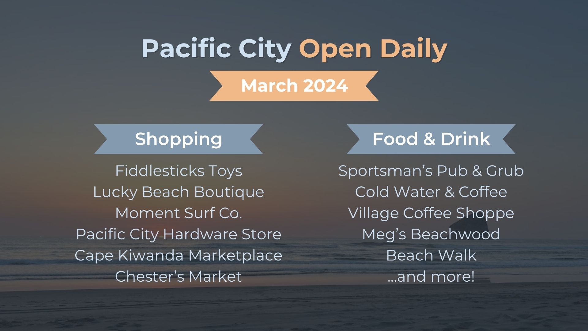 Pacific City March Shopping and Dining Open Daily