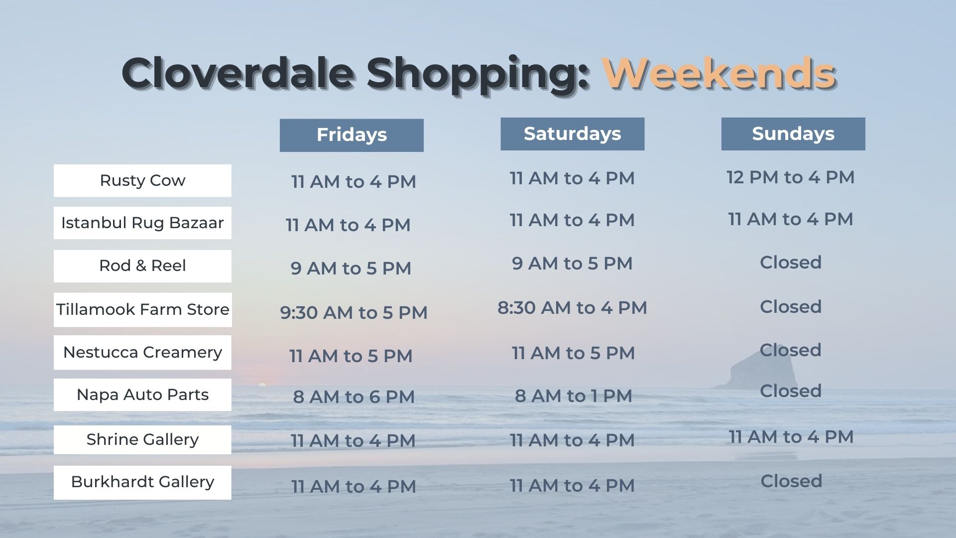 Cloverdale Weekend Shops and Hours